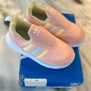 Adidas zx 360 I peach pink yellow green 8 toddler girl sneakers slip on